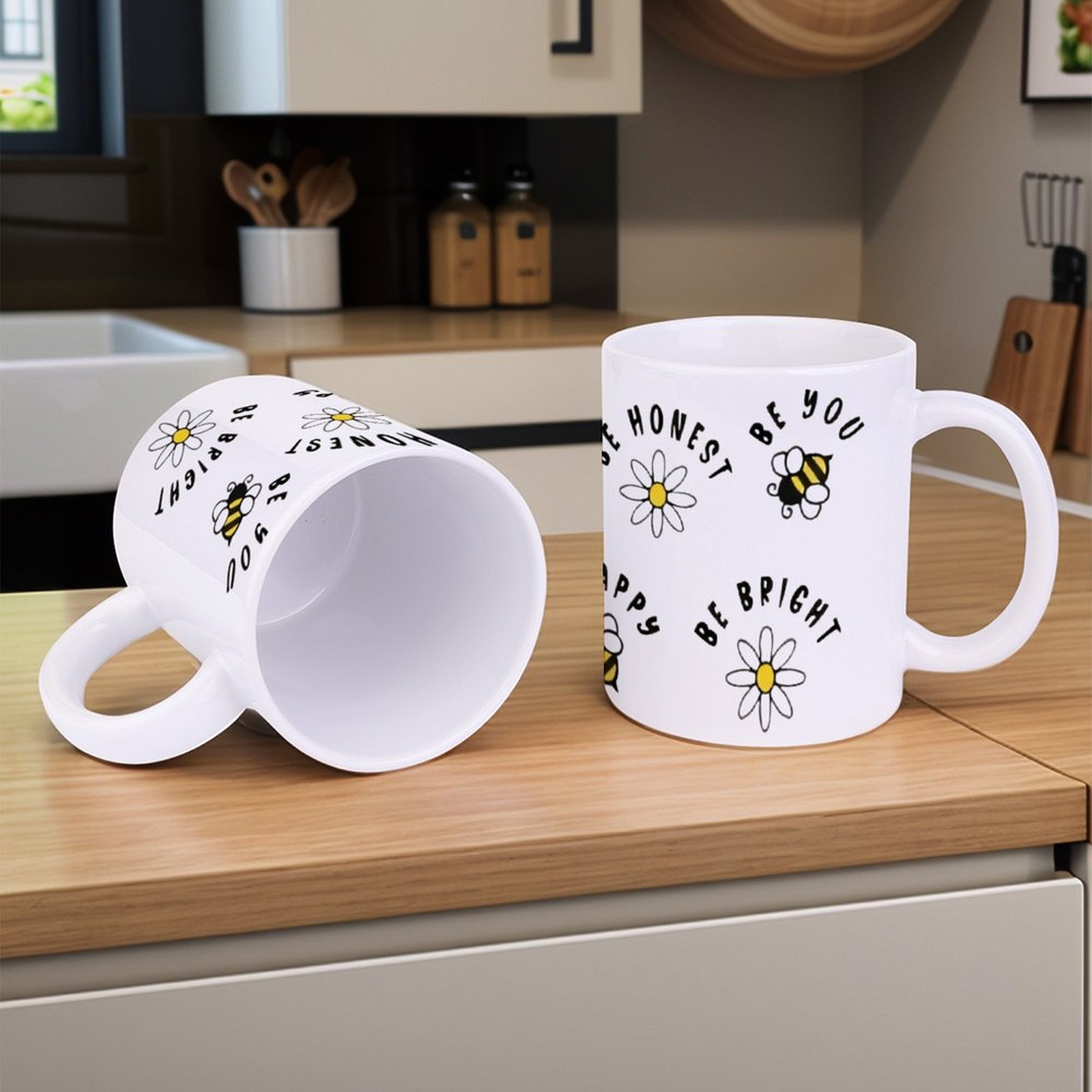 Four Stickers With Bees And Da - مراجعة Sublimation Mug White وسعره
