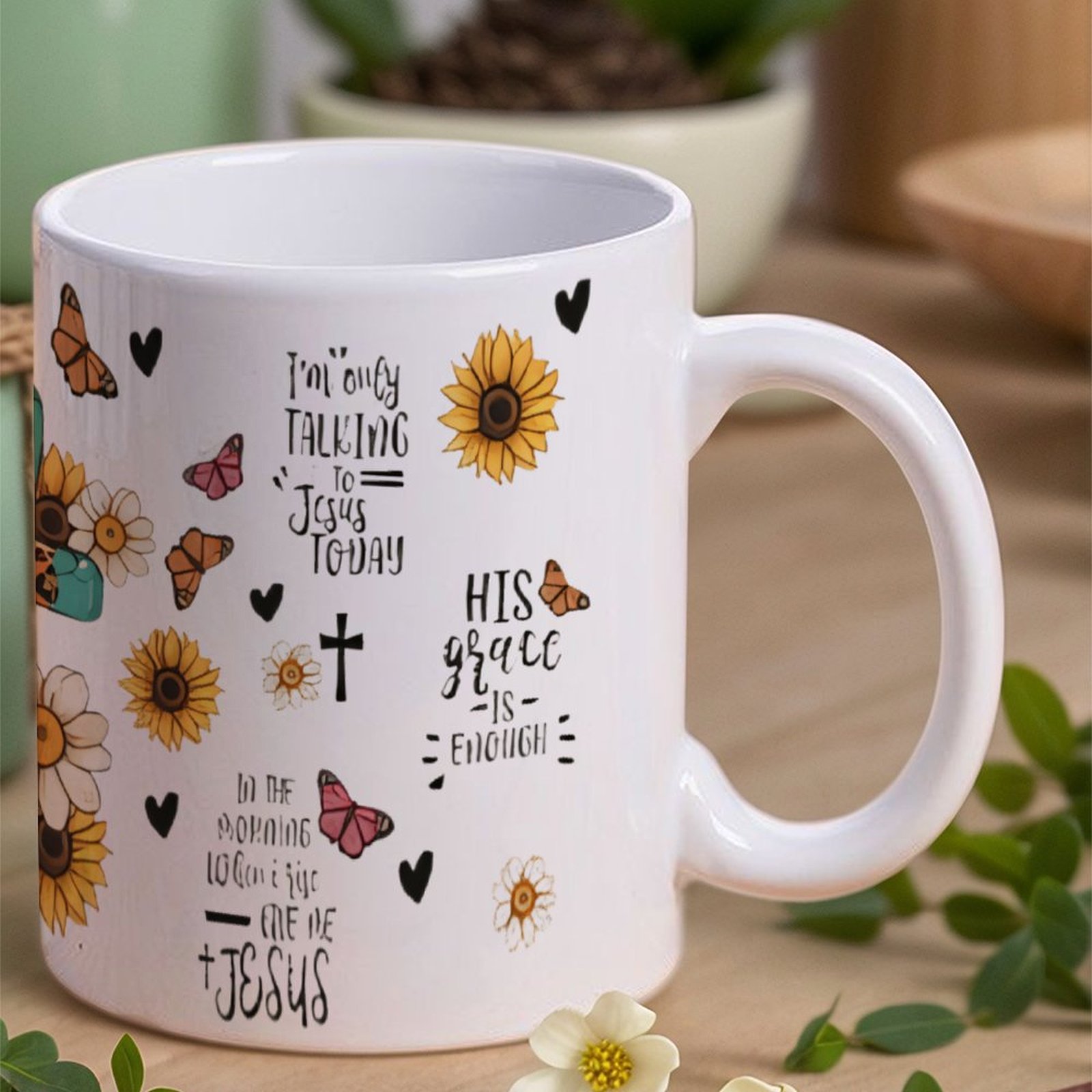 A Cross Surrounded By Sunflowe - مراجعة Sublimation Mug White وسعره