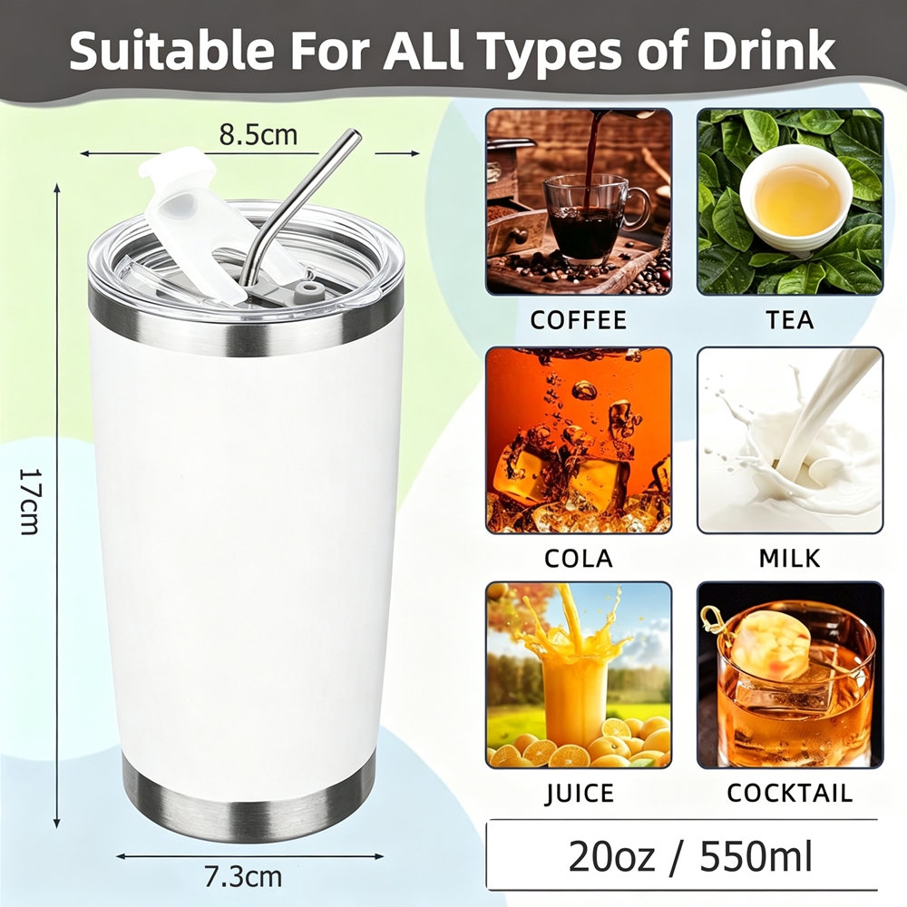20oz Tumbler Mug with Lid and  - مراجعة Tumbler 20Oz White وسعره